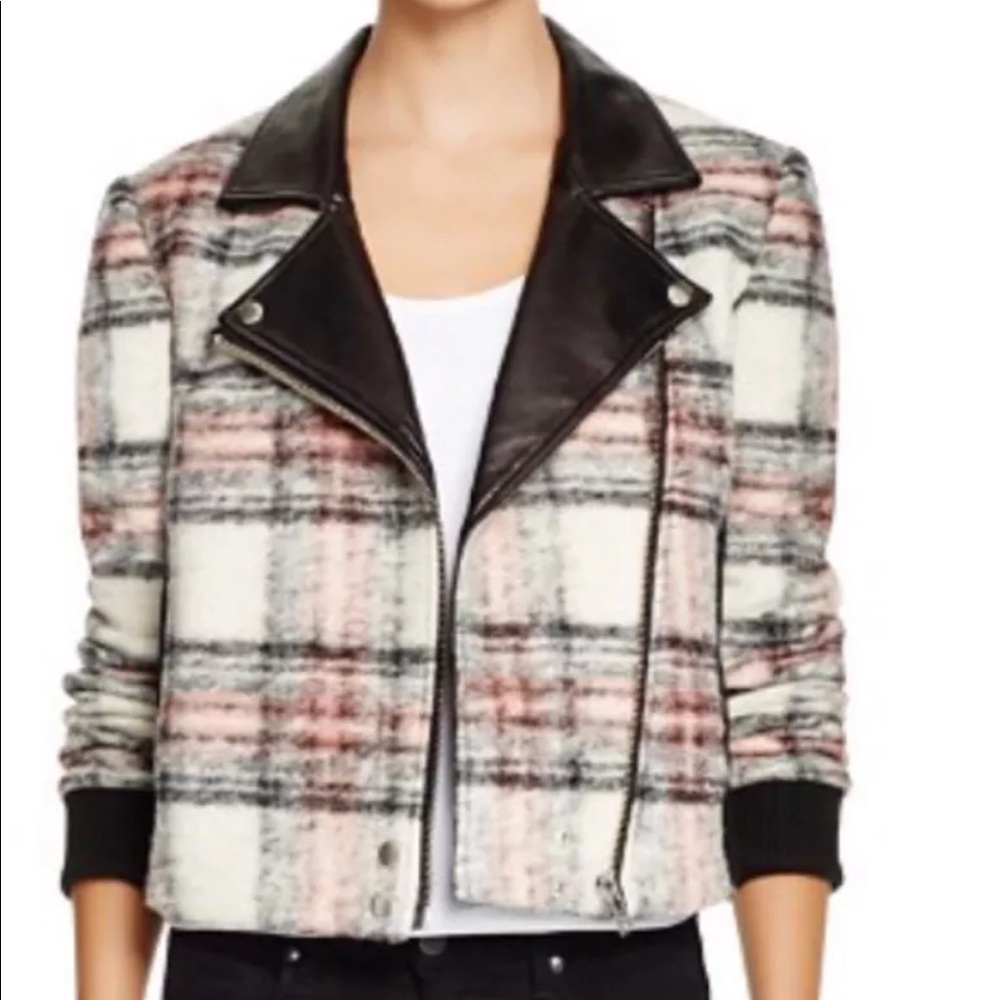 PAIGE Farrah Plaid Wool Leather Moto Jacket